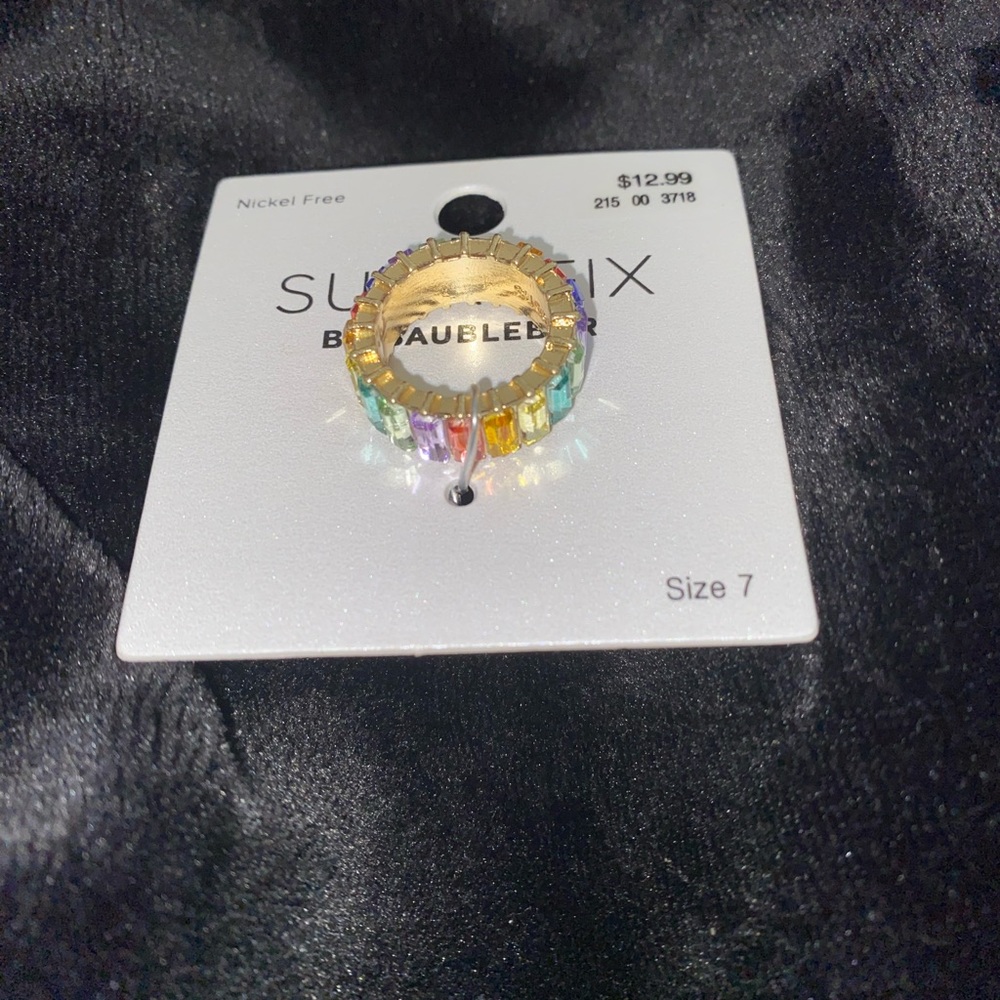 Multicolored Gem baguette ring size 7 nickel free